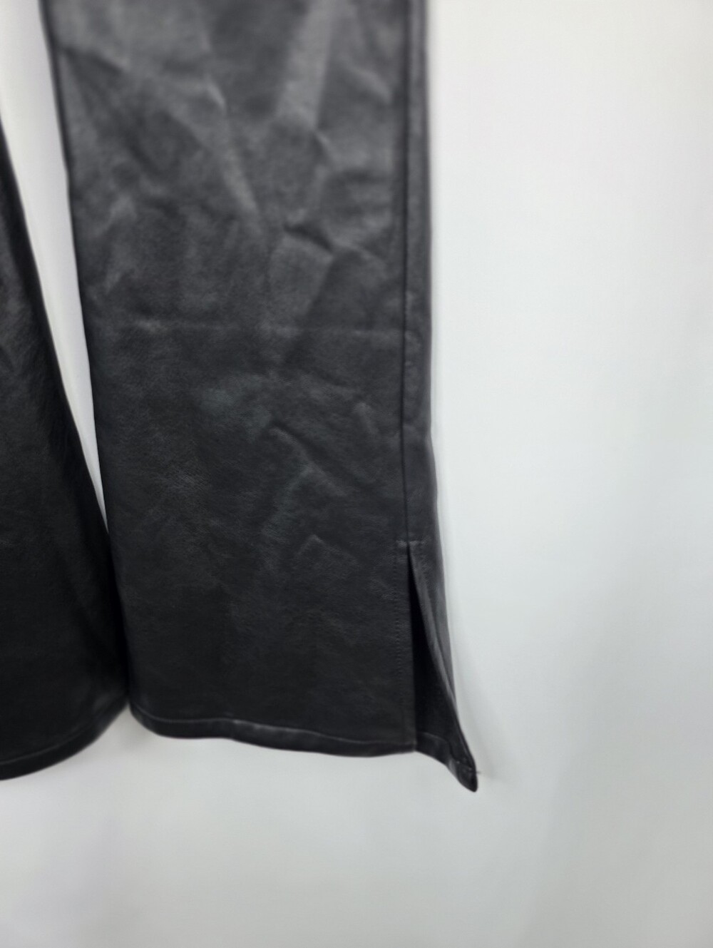 We The Free Black Faux Leather Flare Pants Slit Sides Curve Hugging Slim Size 26 - Picture 15 of 16